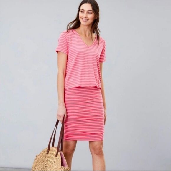 Joules Candice Striped Jersey Dress in Pink Size 4 - Picture 1 of 8